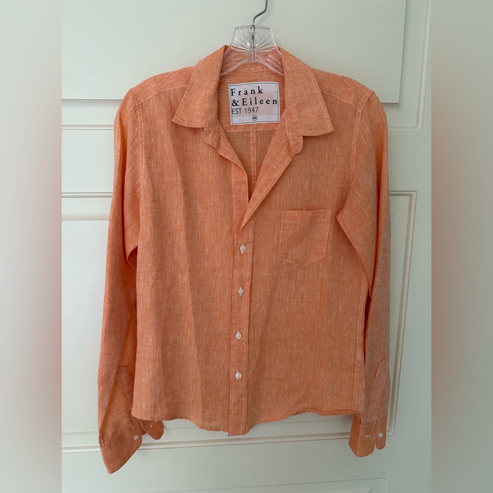 Frank & Eileen Women’s Eileen Classic Italian Linen Shirt in Orange